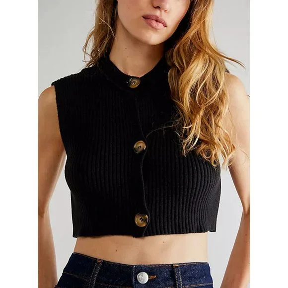 🎉LAST CHANCE🎉 FREE PEOPLE Naiome Micro Vest / Black - Picture 5 of 8